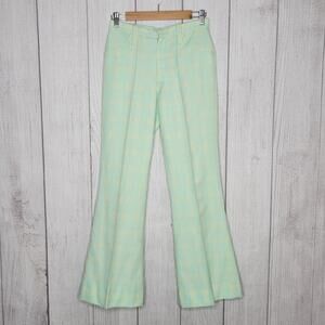 Vintage 70s H Bar C Ranchwear Tomboy Green/Yellow Plaid Flared Pants, 28x31